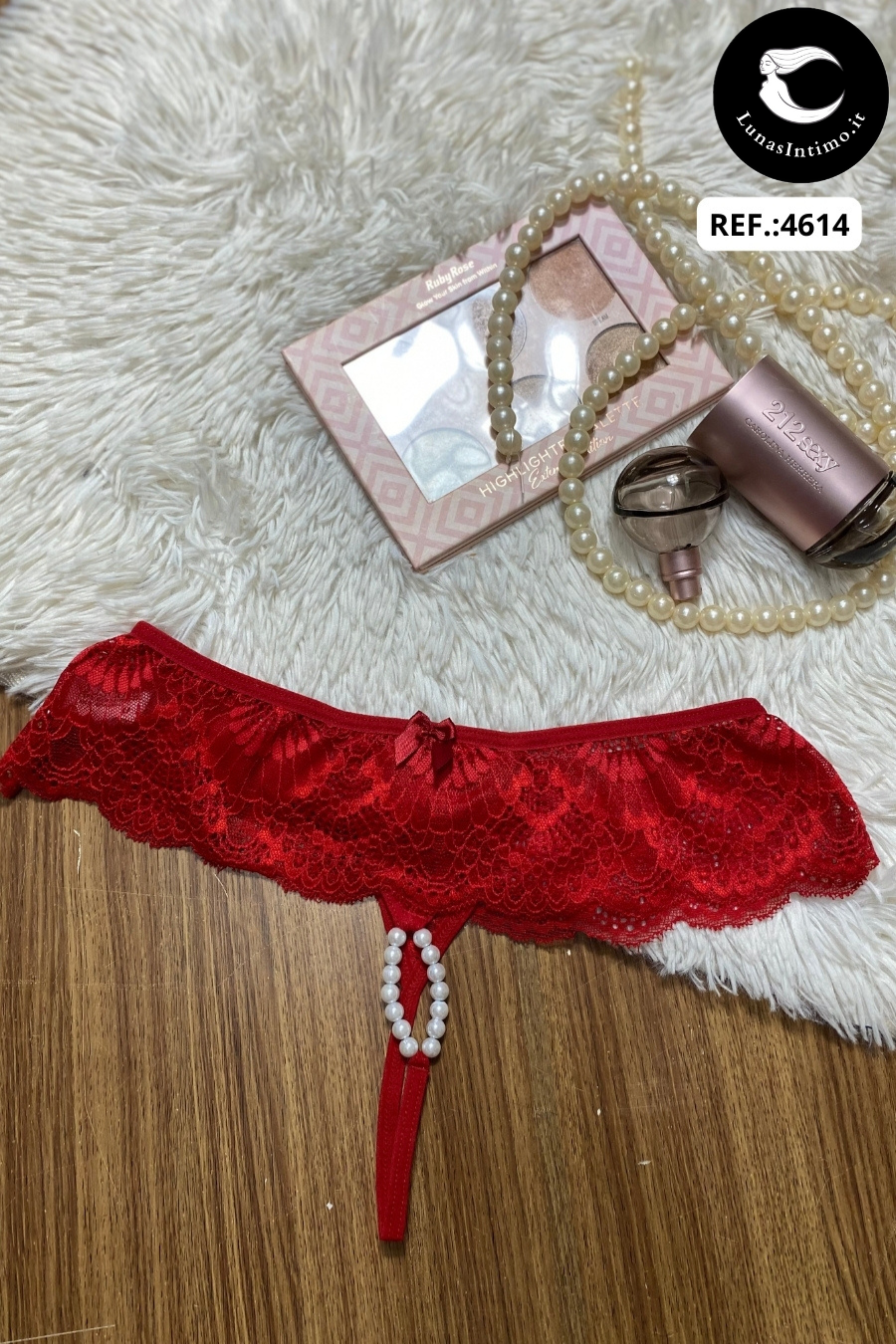 Perizoma in pizzo da donna con dettaglio di perle Lunas Intimo rosso